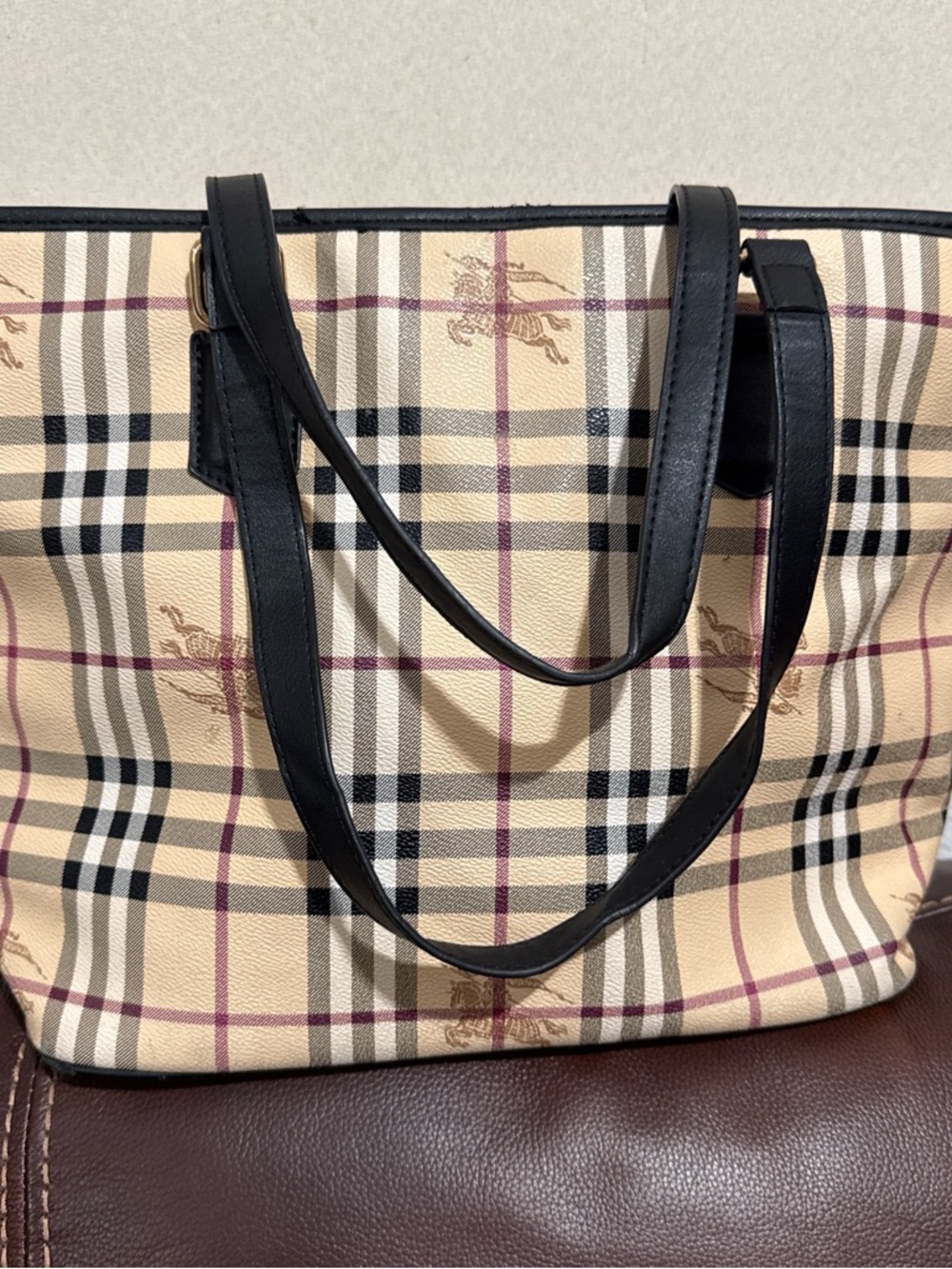 Plaid Canvas Tote Bag with Black Trim